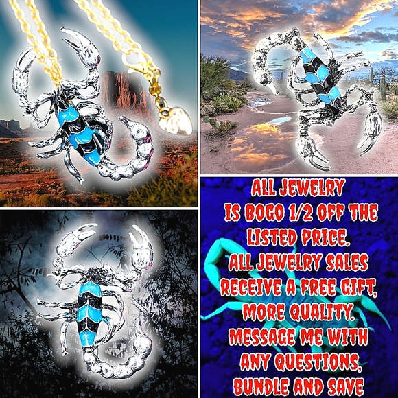 Silver plated black-and-blue scorpion  Necklace/brooch - Picture 1 of 15